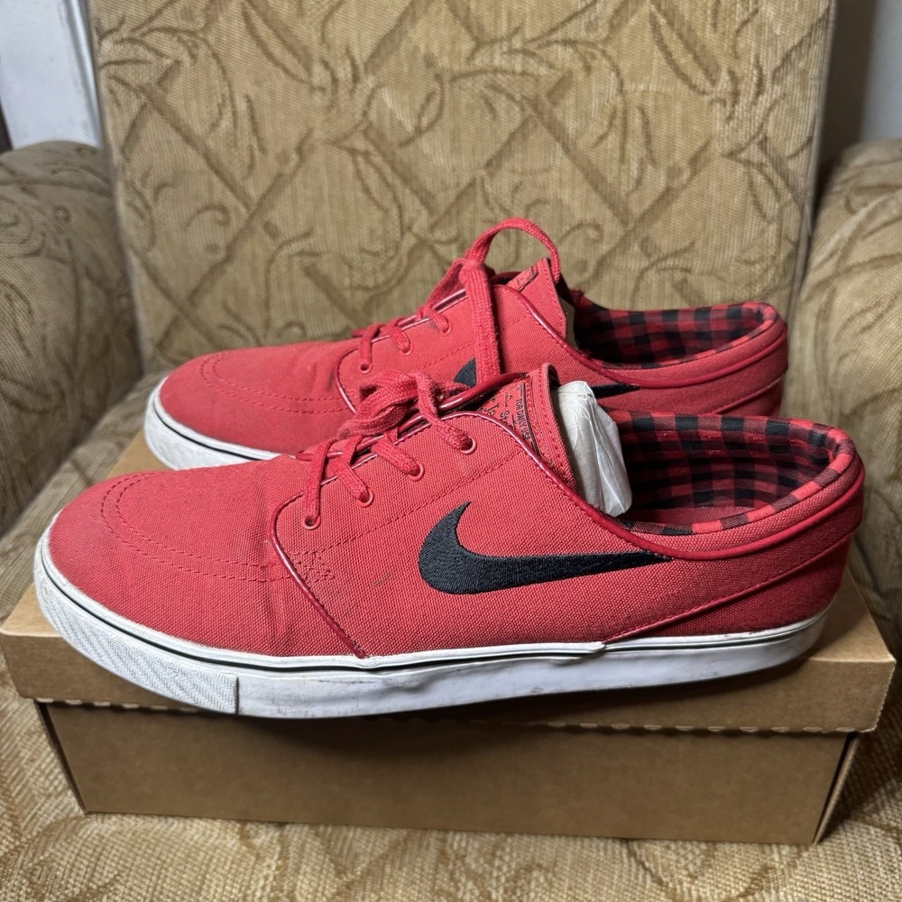 Nike SB Zoom Stefan Janoski Size 12 US Red‎ Plaid Canvas Skate Shoes 615957-601
